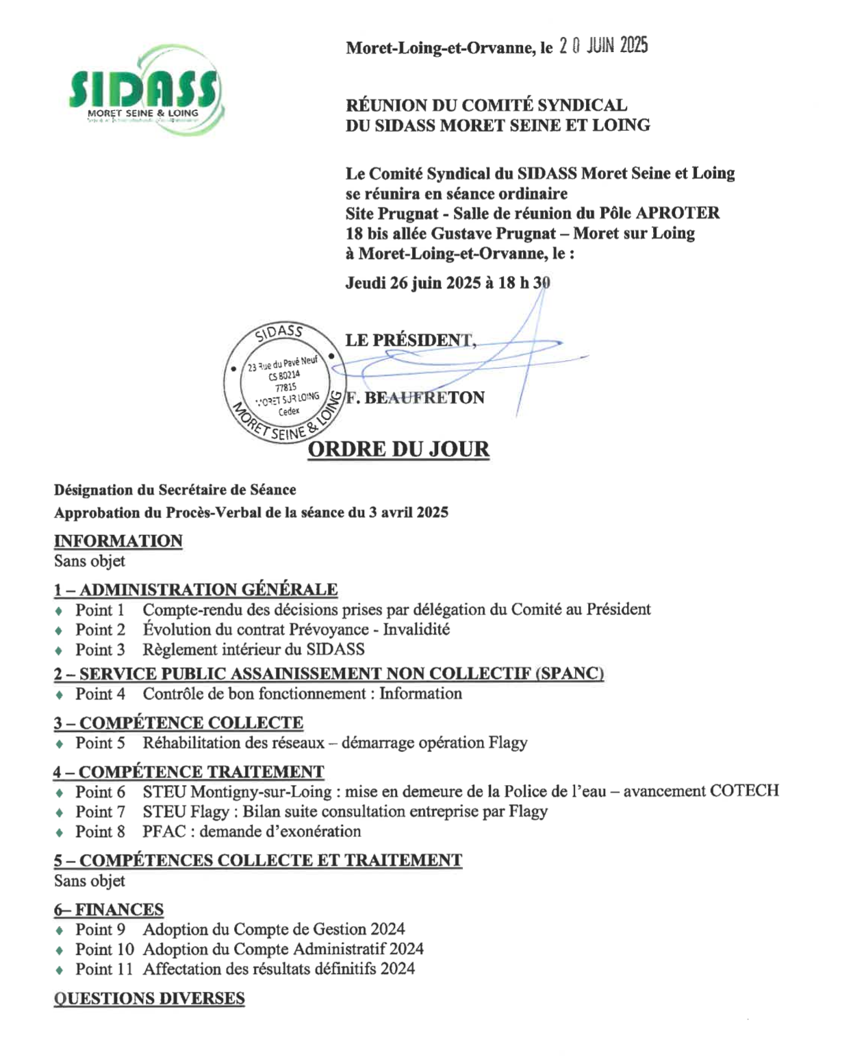 Comité Syndical SIDASS - 26 juin 2025